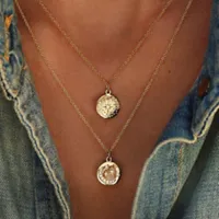 Boho Stern-Mond-Halskette Doppel Layered Kristall Halskette Goldkette Choker Münze Halskette Frauen Accessoires