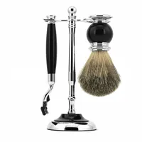 Kit de Barbear dos homens da moda Barbear Pincel de Texugo Do Cabelo Com Suporte de Barbear e Razor Men Styling Set