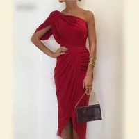 One Shoulder Chiffon Sheath Cocktail Dress Cheap High Low Ruched Dark Red Short Prom Dresses robes de cocktail