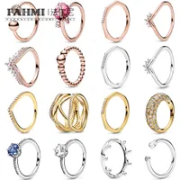 Fahmi 100% 925 Sterlingsilber 2019 Autumn Vorschau Glanz Vielschichtiges Ring Rose Tiara Wishbone-Ring-Raum funkelnde Kronen-Ring