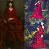 2021 Vintage New Mina Дракула Викторианский Суета Случай платья выпускного вечера Halloween Gothic оборками поезд плюс размер Формальная тафты вечернее платье