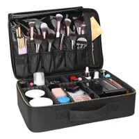 Profesional de la tela de Oxford cosméticos bolsa de cosméticos con artista de maquillaje del recorrido de la caja cosmética bolsa de almacenamiento Transporte de Estados Unidos Negro-L