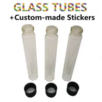 Op maat gemaakte stickers OEM Glass Tube Vape Cartridge Verpakking 120 * 20mm Pre Roll Pakket Droge Kruidbuizen Glas Container Plastic Cover Caps