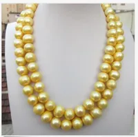 35 "ENORME 11-12 MM NATURAL SUD MARE GENUINE GOLDEN PEARL NECKLACE 14K GOLD CLASP