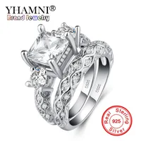 Yhamni New Arrival 100% 925 Sterling Silver Wedding Ring Set Dla Kobiet Bride Engagement Moda Biżuteria Bands Prezent Lra0257