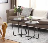 Mesa de té de hierro nórdico Muebles de sala de estar Simple pequeñas mesas redondas multifuncional ventana flotante de metal