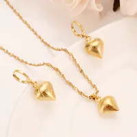 Scrub Heart Jewelry Sets Clásico Collares Colgante Pendientes Establecer Fino Oro Llenado Arabe / África Boda De Boda Dowry
