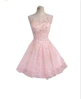 Sweet Cocktail Dresses 2019 New Bride Married Banquet Pink Lace Short Prom Dress Plus Size Party Formal Dresses 494