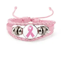 Nouveau Bracelet de sensibilisation au cancer du sein pour les femmes de charme Ruban Faith Hope Love corde en cuir tressé Wrap Bracelet Bijoux Fashion