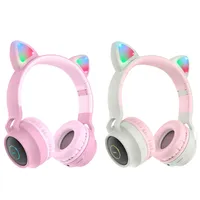 LED Cat Ear Bluetooth Headphones for Kids Girl Pink Cute Wireless Headsets Cartoon Stereo Headband Earphones TF Slot Aux Mic for Phone Game
