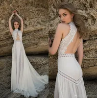 Country Style Hollow Beach A-Line Brautkleider Abiti da Sposa hoher Hals Rückenloser Brautkleid Eine Linie Plus Size Hochzeitskleid