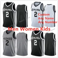 Custom Black White Grey # 2 Mamba Gianna Gigi Bryant High School College Basketbal Jersey Mannen Jeugd Kids Dames Personaliseer elke naam Elk nummer