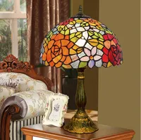 American Pastoral Creative Lamps Stained Glass Table Lamp Rose Bedroom Bedside Light Tiffany Hotel Bar Decoration