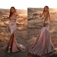 Rose Gold Mermaid Prom Dresses Halter Sequins Lace Backless African Evening Dress Custom Made Plus Size Special Occasion Gowns