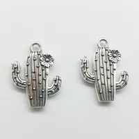 100pcs flower cactus Charms Pendants Retro Jewelry Accessories DIY Antique silver Pendant For Bracelet Earrings Keychain 20*15mm