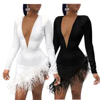 Женщины сплошные погружения Пушистое нерегулярное платье для вечеринки Нерегулярное BodyCon мини-платье мода повседневный стиль черно-белый