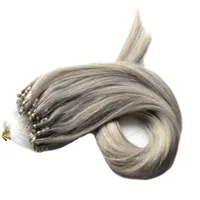 Micro Loop Ring Human Hair Extensions Micro Anillo Cabello gris 100 g / Pack Remy Pre Extensión de cabello Planeado