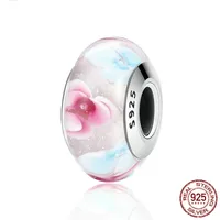 S925 Sterling Silver Pandora Style Charm Bead Armband Love Pink Glass Crystal DIY Pärlor för armband Designsmycken