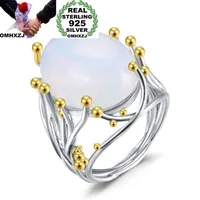Omhxzj Wholesale Moda europea mujer hombre fiesta regalo de boda blanco piedra lunar 925 plata esterlina 18kt anillo de oro amarillo RR376