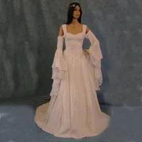 2019 Vintage Lace Celtic Wedding Dresses En Linje Långärmad Korsett Gotiska Bröllopklänningar Skräddarsy