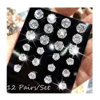 12 Pair/Pack Shiny Wedding Stud Earrings Set for Women Men Crystal Jewelry Accessories Earing Oorbellen Fashion