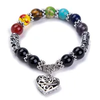 2019 Bead Charm Armband Handgjorda Buddha Beads Tiger Eye Armband 7 Chakra Yoga Energy Chakra Stones Heart Armband för män Kvinnor