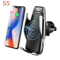 S5 Wireless Car Charger 10w Automático Clamping Telefone de carregamento rápido 360 graus Rotação no carro para iPhone Huawei Samsung Telefone inteligente