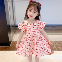 manga curta novos INS NOVO verão das meninas Polka Dot Vestido coreano de pequeno e médio porte perto da cintura traseira aberta saia das crianças das crianças