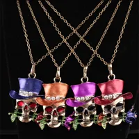 Collares de moda Halloween Skull Charm Charm Link Chain Cadena Mago Rose Flor Colgante Collar para Mujer Muchacha Lady Red Azul Púrpura Colores
