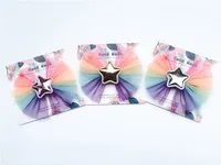 Boutique 15st Fashion Cute PU Star Stjärna Bowknot Hårspinnar Gradient Rainbow Ribbon Bow Hair Clips Princess Headwear Hårtillbehör