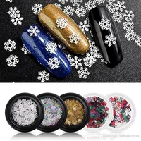 Tamax NA041 5 Styles 3D Gold Metal Winter Christmas Snowflake Nail Sequins Glitter Nail Tips Manicure Snow Flower Nail Sticker Slices