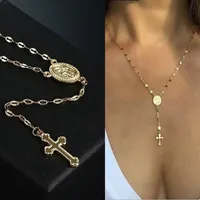 12 unids collar de cadena transversal vintage cristiano bohemia religioso rosario colgantes para mujeres encanto joyería de moda accesorios