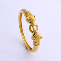 Fansheng alta quantily encanto del brazalete de leopardo de 24 k sólidos brazaletes de oro amarillo GF para mujeres, hombres, regalo de la joyería africana de Etiopía