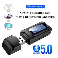 2 IN 1 USB sans fil Bluetooth 5.0 adaptateur audio émetteur-récepteur avec écran LCD 3,5 mm AUX pour TV / PC / voiture