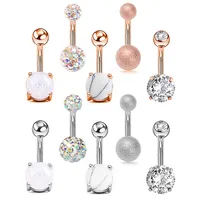 DS82 5pcs Sexy 316L Surgical Steel Bar Belly Button Rings Women Crystal ball Girls Navel Piercing Barbell Earring Stone Body Jewelry set