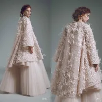 Alfazairy 2020 primavera dei vestiti da sposa con piuma Lace Beads Una Parte linea Giacca sera di lusso abiti vintage convenzionale lungo Occasion Dress