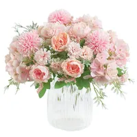 Kunstbloemen, Fake Peony Silk Hydrangea Bouquet Decor Plastic Anjers Realistische Bloemstukken Bruiloft Decoratie