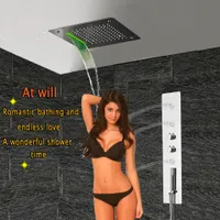 Badrum duschpanel med massage jets och LED tak dusch huvud bad termostatisk mixer ventil kran regn vattenfall dusch kran gf5326