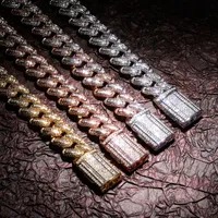 14mm Hip Hop Iced Out CZ Stone Bling Miami Curb Cuban Link Chain Necklaces Personality Can open Lock Men Bling Rapper Necklace