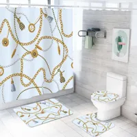 4 Pieces Sets Luxury Shower Curtain Sets met Bad Rug wc-deksel Cover vloermatten Waterproof Bath Curtain Barokke Vintage Style