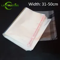 Leotrusting 100PCS 31-50cm 폭 넓은 투명 OPP 접착 가방 투명 폴리 재 밀봉 포장 가방 자체 플라스틱 선물 파우치