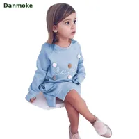 Danmoke 2018 가을 겨울 만화 편지 자수 자수 스웨터 소녀 패션 긴 까마귀 드레스 풀오버 meletom feminina