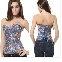 Cheap Wholesale Price Corset Jeans Fabric Bustier Top Body Shaper Women Rose Floral Sexy Outfit Daily Gorset Night Club Corselet