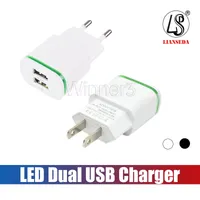 Caricabatterie da parete Cool LED Dual USB Charger Porte Home Travel Power Adapter 5V 2.1A + 1A AC US EU Plug Per Samsung Huawei