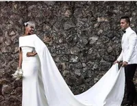 Простая атласная русалка свадебное платье длинный хвост Elegant Cape Wrap Bridal платья африканские винтажные платья невесты на заказ женщины