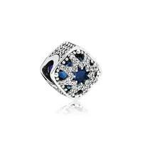 Nuovo autentico 925 Argento sterling Blue Crystal Charms Casella originale perline europee Charms Bracciale Bracciale