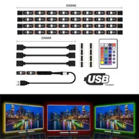 5050 DC 5 V RGB LED Şerit Su Geçirmez 60LED / M USB LED Işık Şeritler Esnek Neon Bant 4 * 50 cm TV Arka Plan için Uzaktan Uzaktan Ekleyin