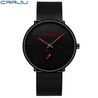 Crrju Watch Hommes Top Marque Luxe Quartz Montre Casual Quartz-Regarder en acier inoxydable maille maille Ultra mince horloge mâle relog