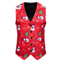 Christmas Men Suit Vest Costume Waistcoat Top Chalecos Para Hombre Gilet Print Sleeveless Tank Tops Party Evening Men&#039;s Clothes