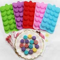 Silicone Chocolate Mold Flower Candy Gummy Ice Tray 15 Cavity Biscuit Cake Decorating Tool DIY Birthday LX1873